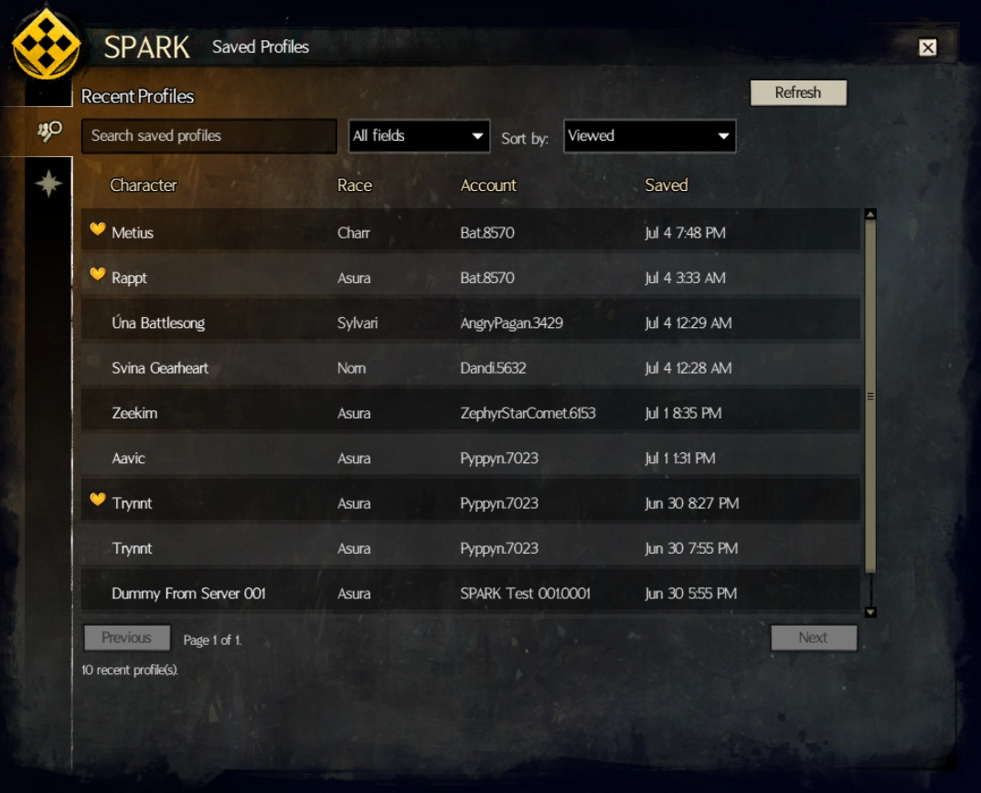 SPARK Recently Viewed Profile Window